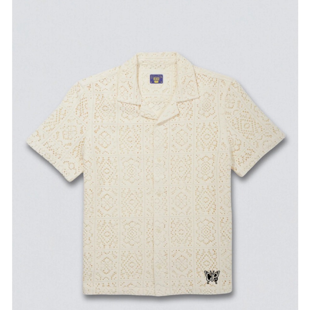 Men's Coney Island Picnic Cream Coconut Milk Lace Button Down Shirt Size XL